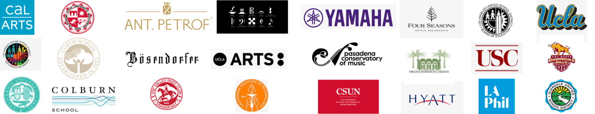 A series of logos that include, from left to right : yamato arts ; csun ; and the college of art.